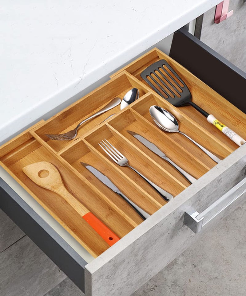 Utoplike Bamboo Cutlery Tray Silverware  Drawer Dividers for Kitchen Utensils  Flatware Tray Drawer Insert for knives  Gadgets and Garage Tools  Office Supplies - Image 4